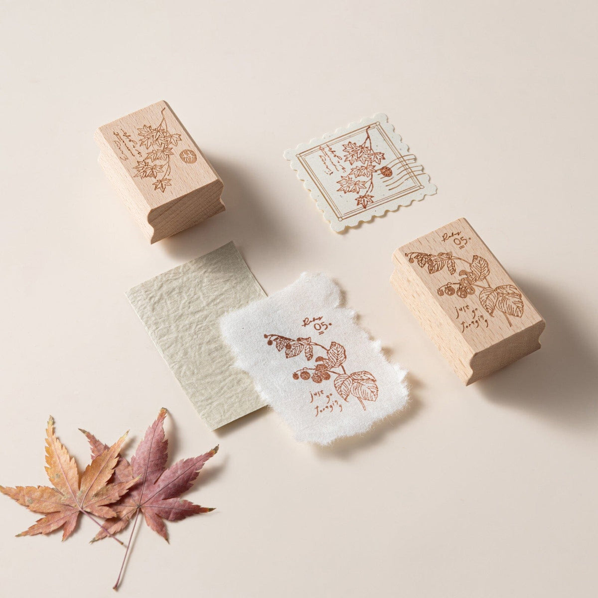 Hinoki - ‘Into the Fall’ Engraved Wooden Stamps Set