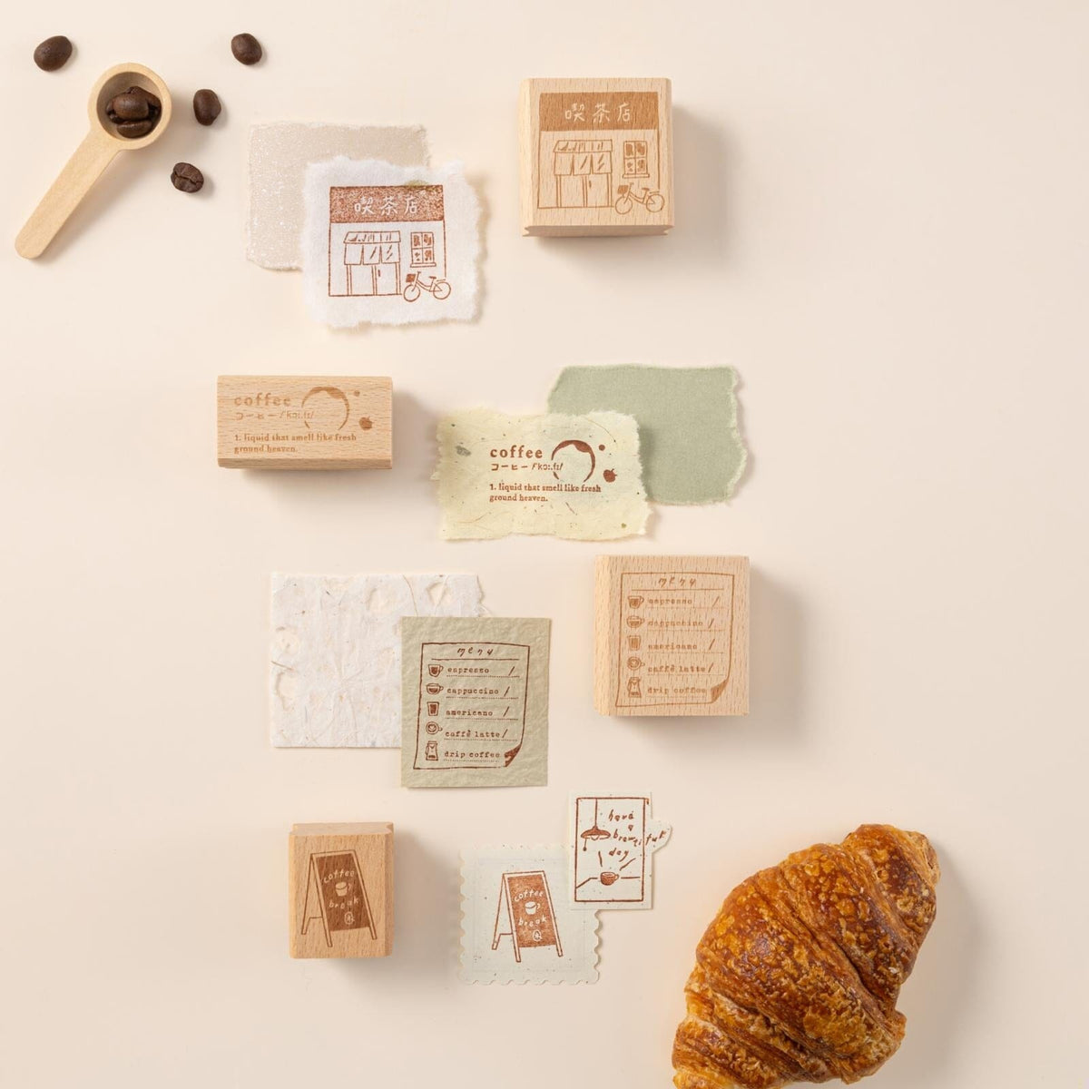 Hinoki - ‘Into the Cafe' Engraved Wooden Stamps Set