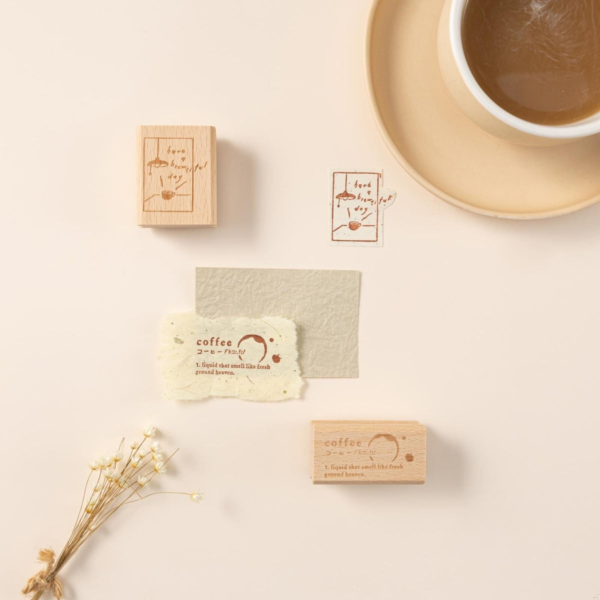 Hinoki - ‘Into the Cafe' Engraved Wooden Stamps Set
