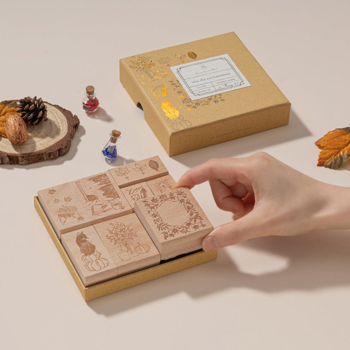 Hinoki - ‘Into the Enchantment’ Engraved Wooden Stamp Set