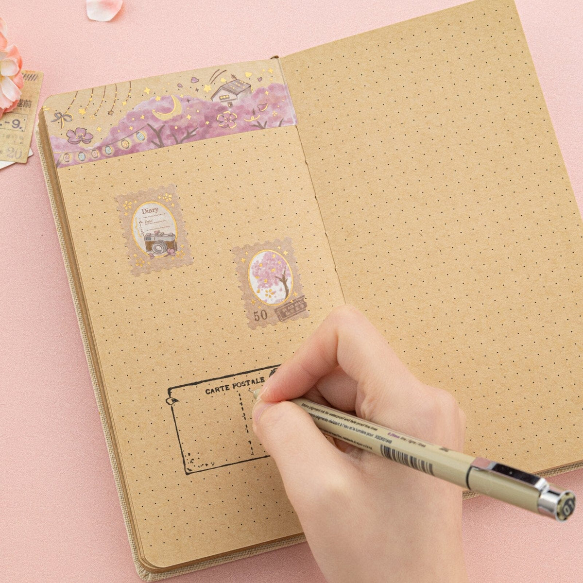 Tsuki ‘Sakura Breeze’ Kraft Paper Travel Notebook ☾