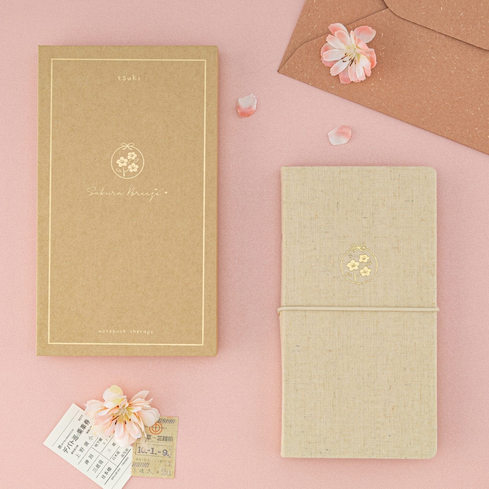 Tsuki ‘Sakura Breeze’ Kraft Paper Travel Notebook ☾