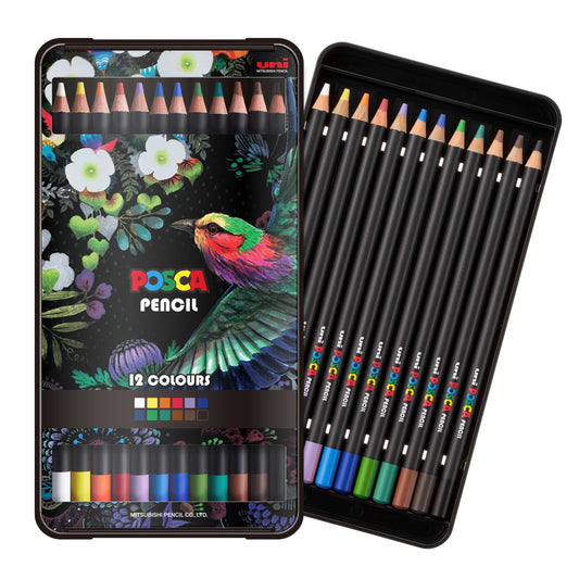 uni® POSCA® Colored Pencils, 4.0mm Lead, Assorted Set, 12 Count