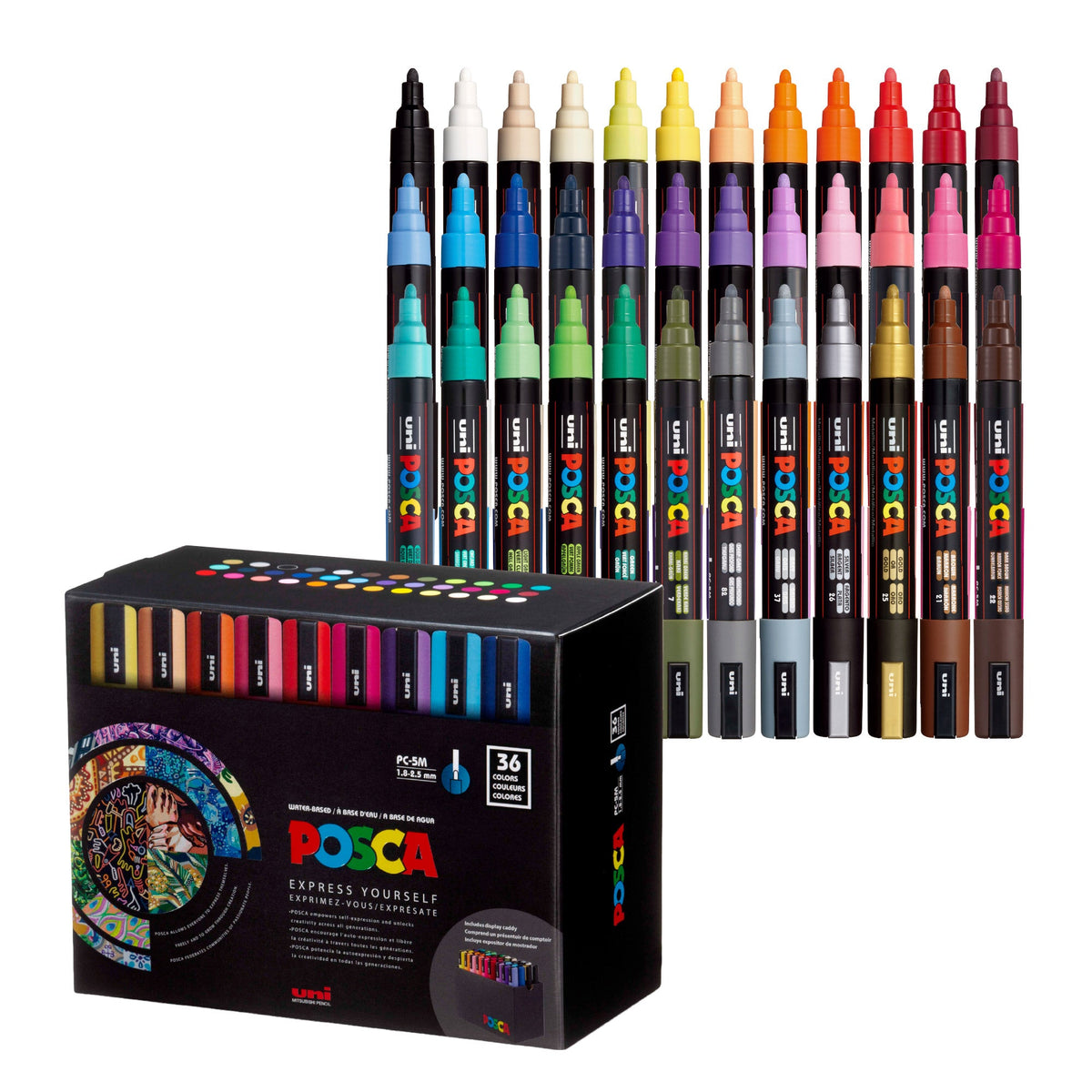 uni® POSCA® PC-5M Water-Based Paint Markers with Display Caddy