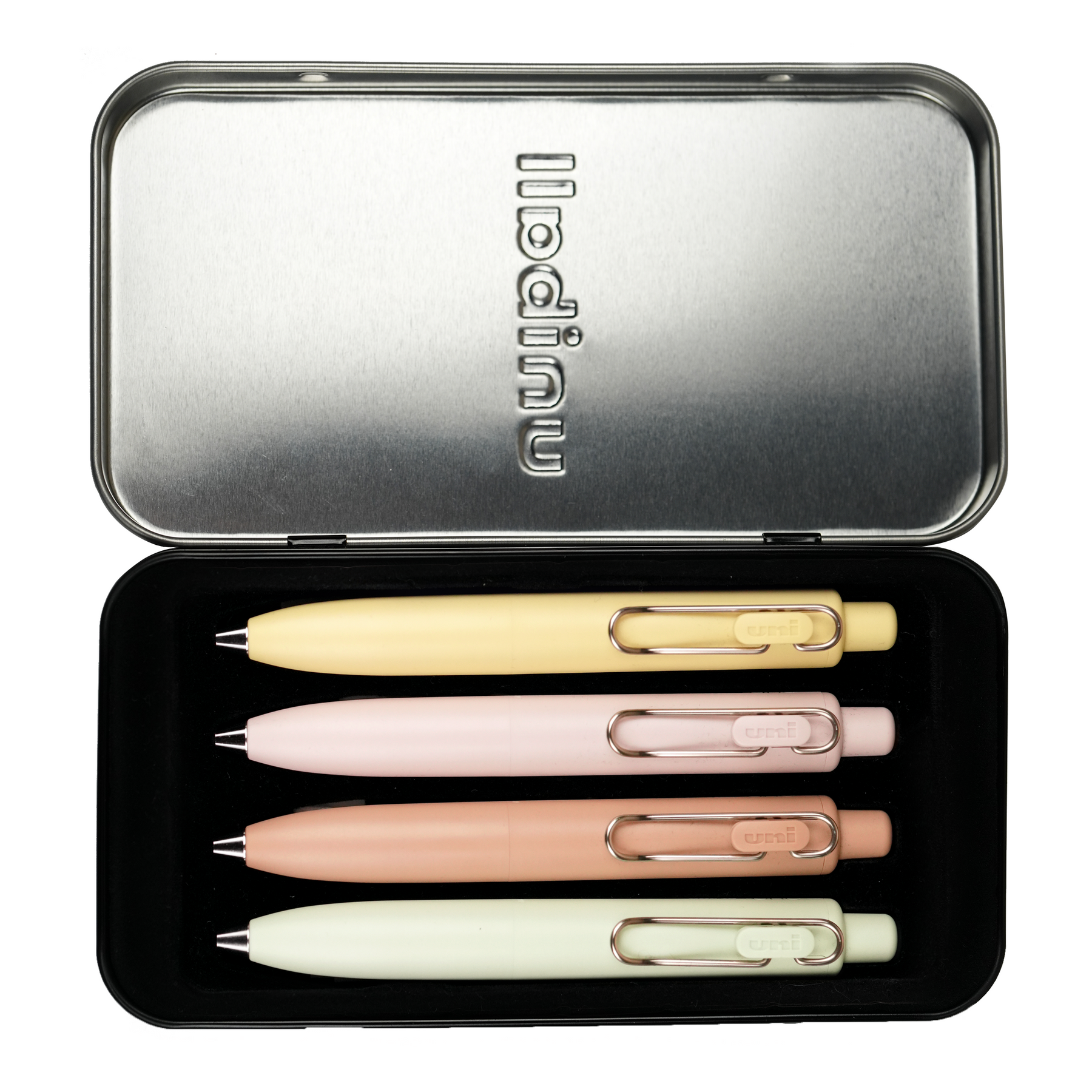 uniball™ One P Retractable Gel Pens, Banana, Peach, Mint and Coffee Colors with Exclusive Tin