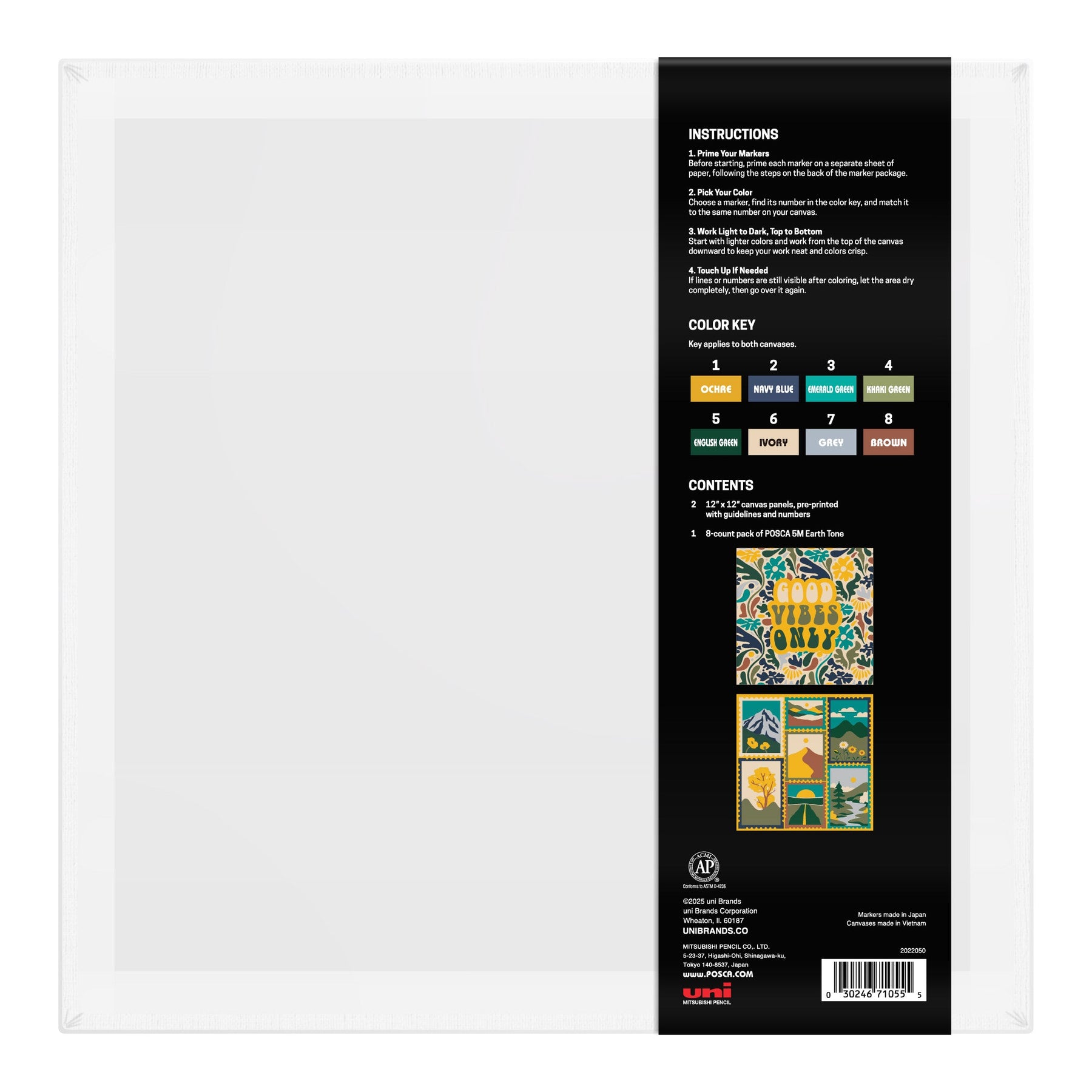 uni® POSCA® Paint-By-Number Canvas Kit,  including 5M Markers
