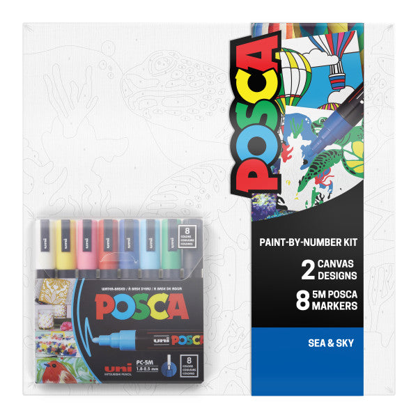 uni® POSCA® Paint-By-Number Canvas Kit,  including 5M Markers