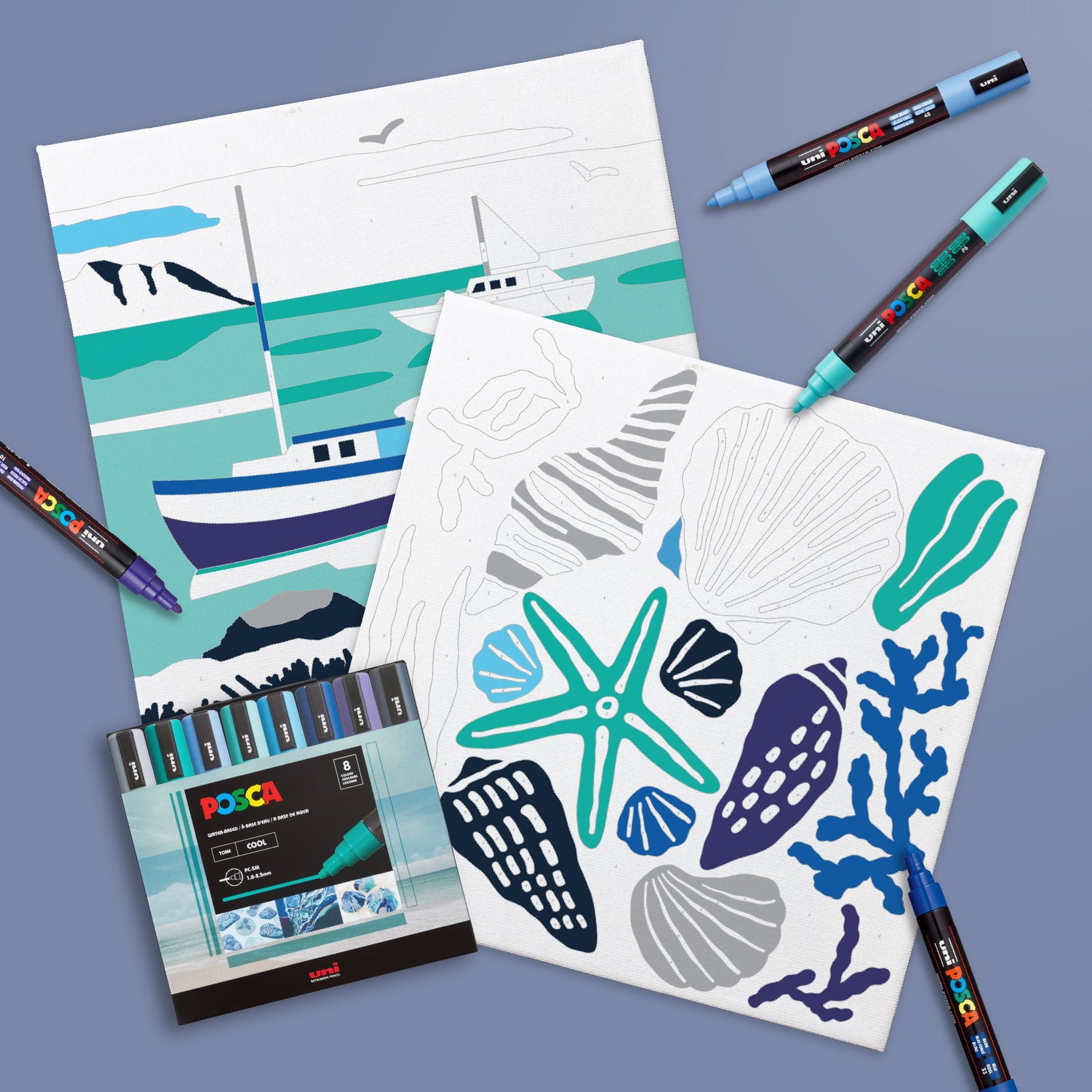 uni® POSCA® Paint-By-Number Canvas Kit,  including 5M Markers
