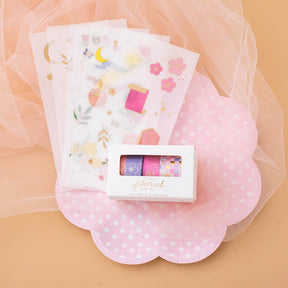 Tsuki 'Floral' Washi Tapes + Stickers Set ☾