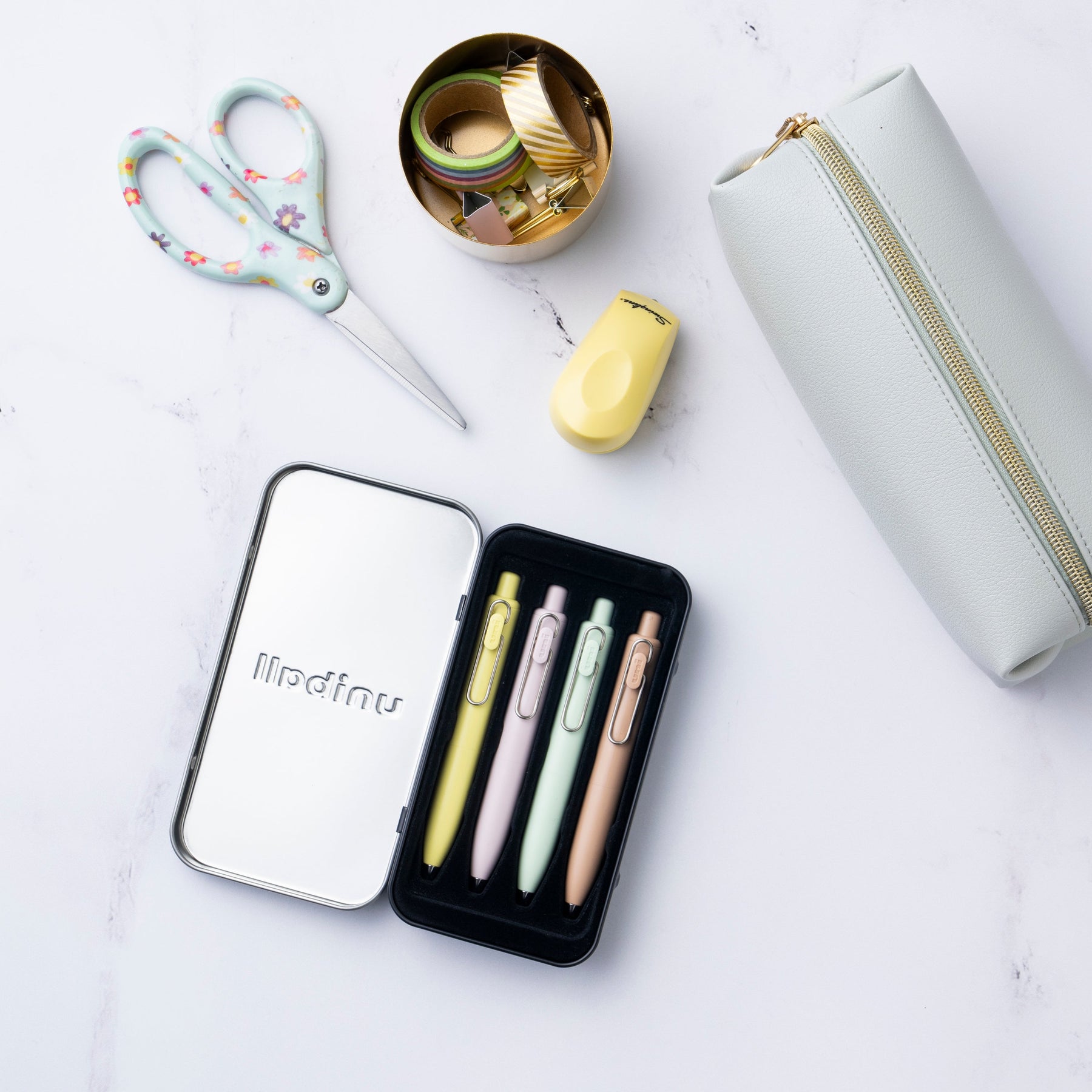 uniball™ One P Retractable Gel Pens, Banana, Peach, Mint and Coffee Colors with Exclusive Tin