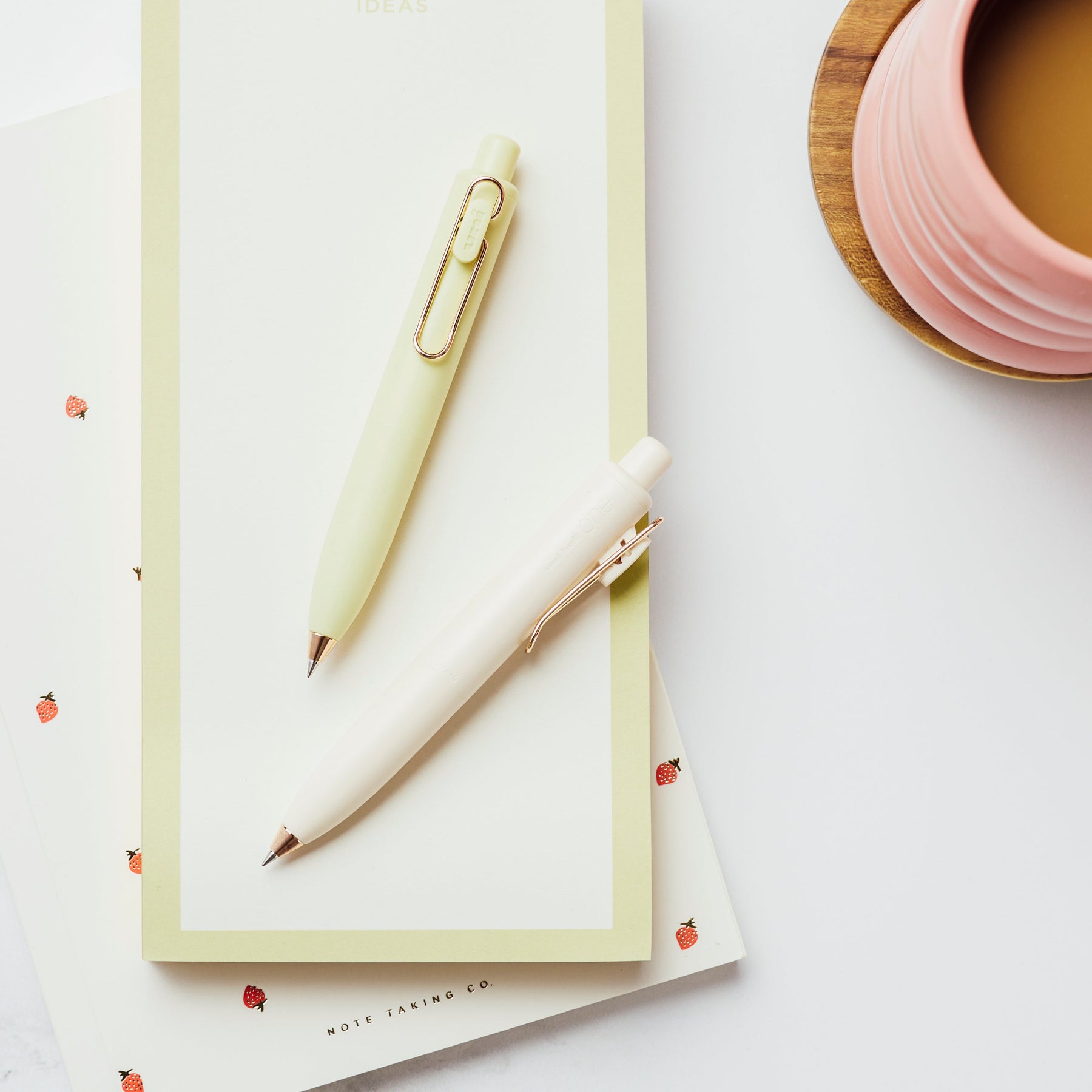 uniball™ One P Retractable Gel Pens, Yogurt and La France Colors with Gold Clips