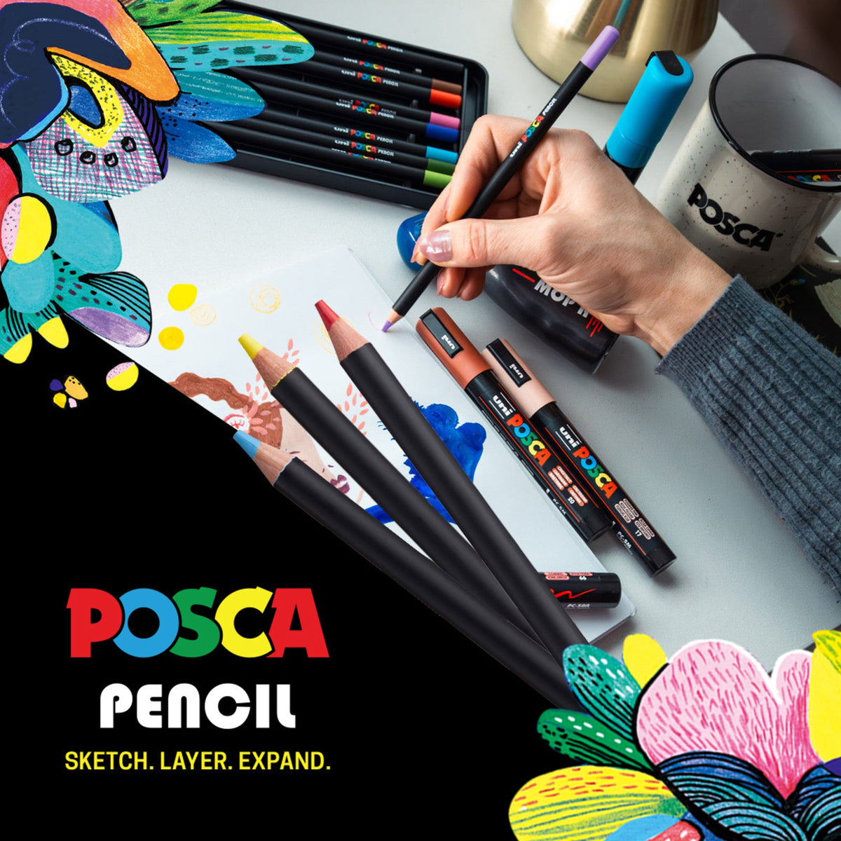 uni® POSCA Colored Pencils, 4.0mm Lead, Assorted Set, 36 Count