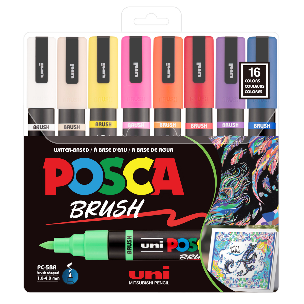 uni® POSCA® PC-5BR, Water-Based Paint Brush Tip Markers (16 Pack)