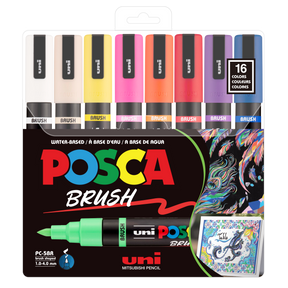 uni® POSCA® PC-5BR, Water-Based Paint Brush Tip Markers (16 Pack)