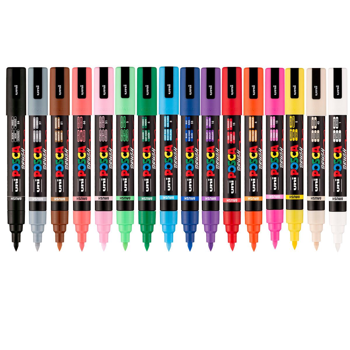 uni® POSCA® PC-5BR, Water-Based Paint Brush Tip Markers (16 Pack)