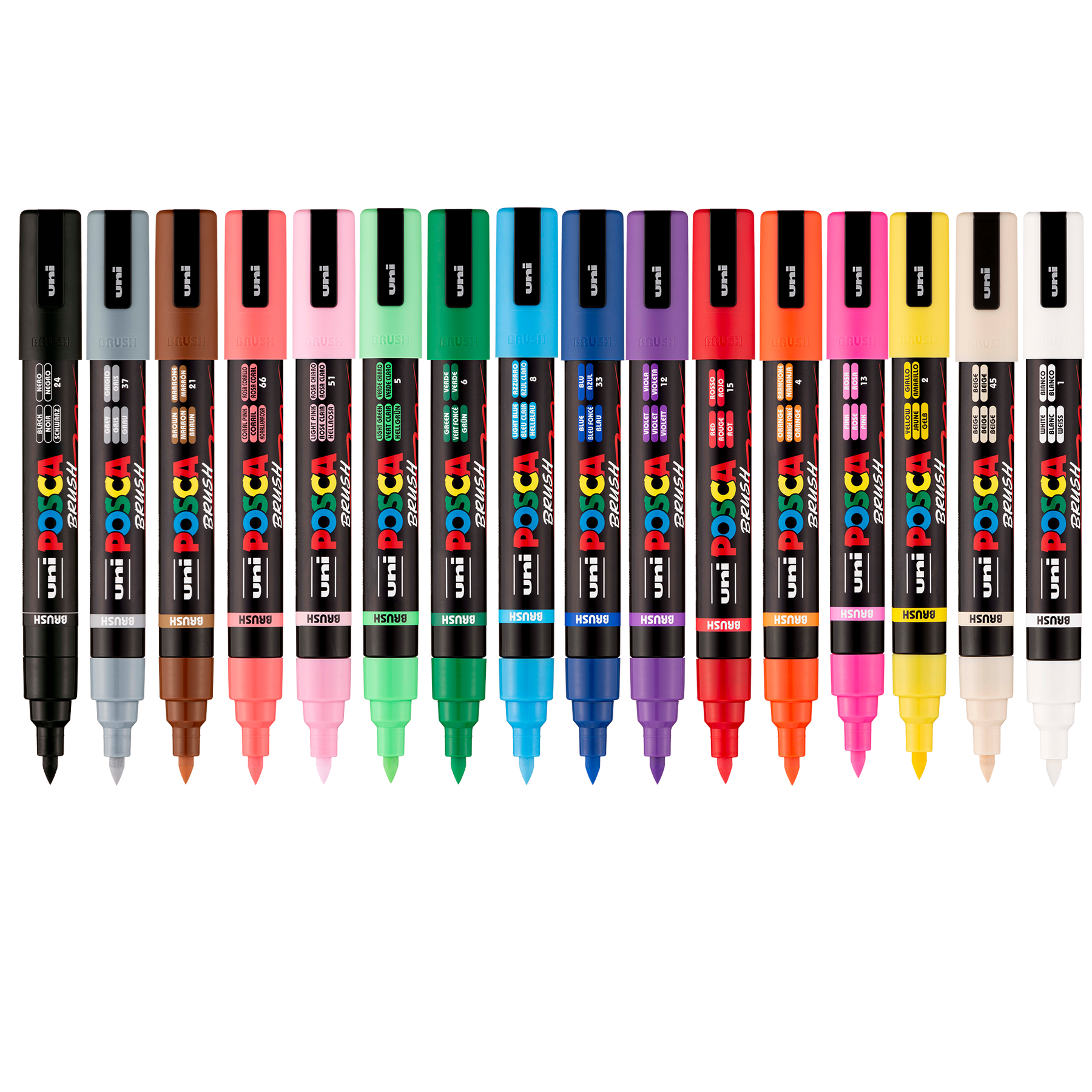 uni® POSCA® PC-5BR, Water-Based Paint Brush Tip Markers (16 Pack)