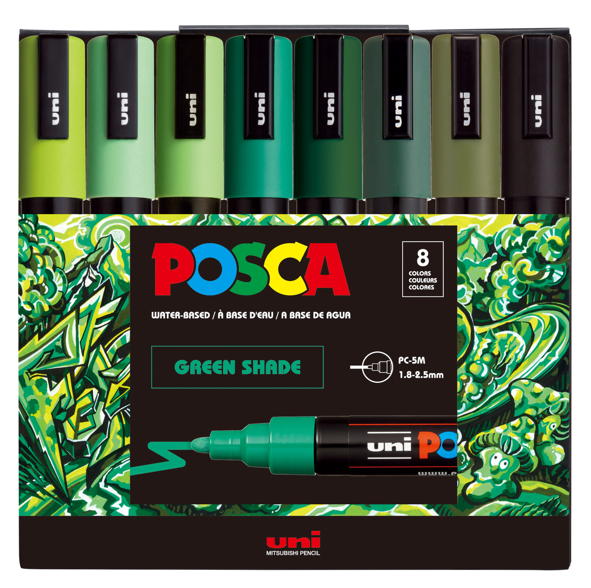 uni® POSCA® PC-5M, Green Shade Water-Based Paint Markers (8 Pack)