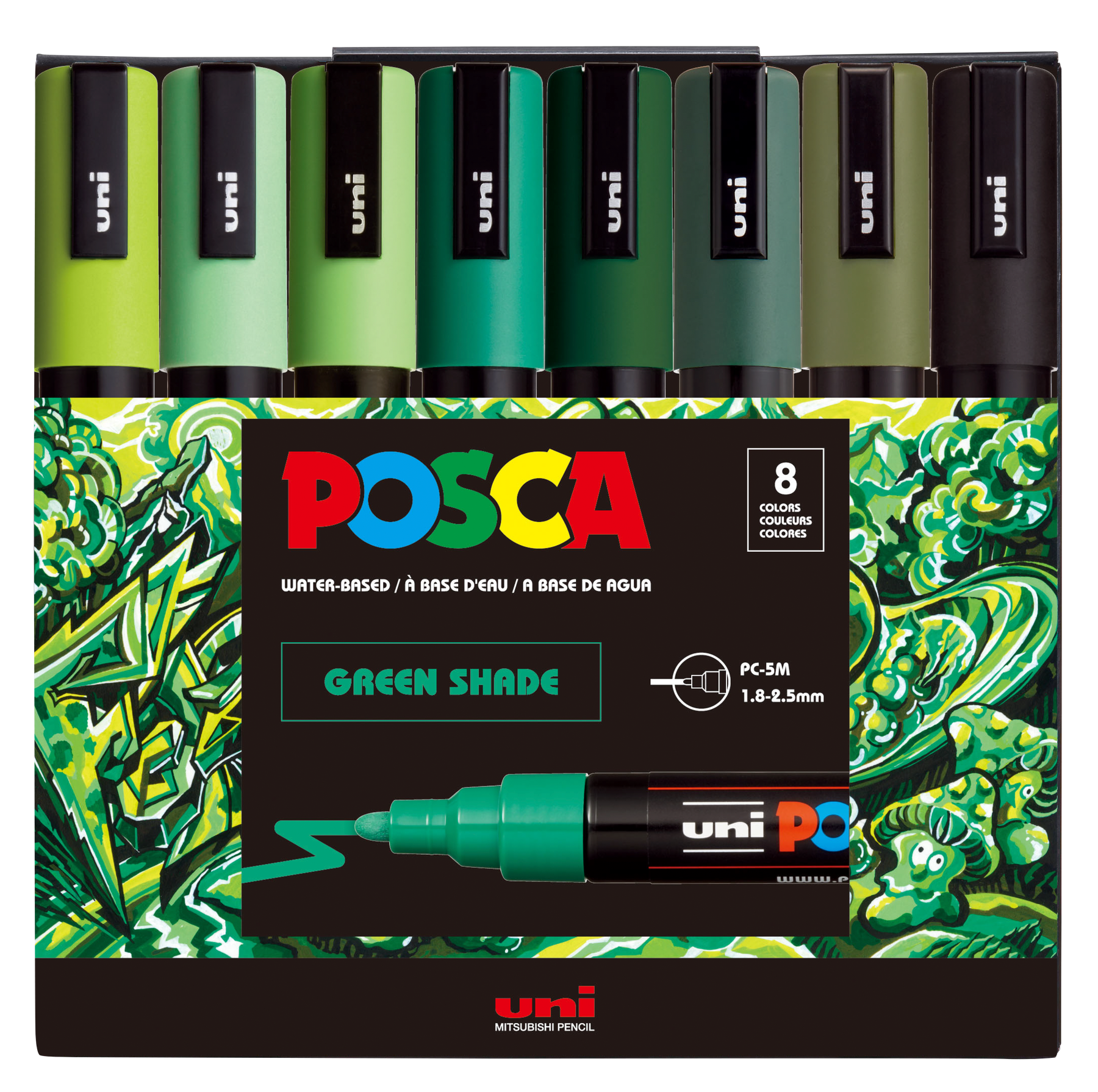 uni® POSCA® PC-5M, Green Shade Water-Based Paint Markers (8 Pack)