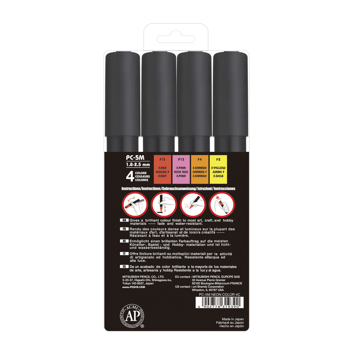 uni® POSCA® PC-5M, Neon Water-Based Paint Markers (4 Pack)