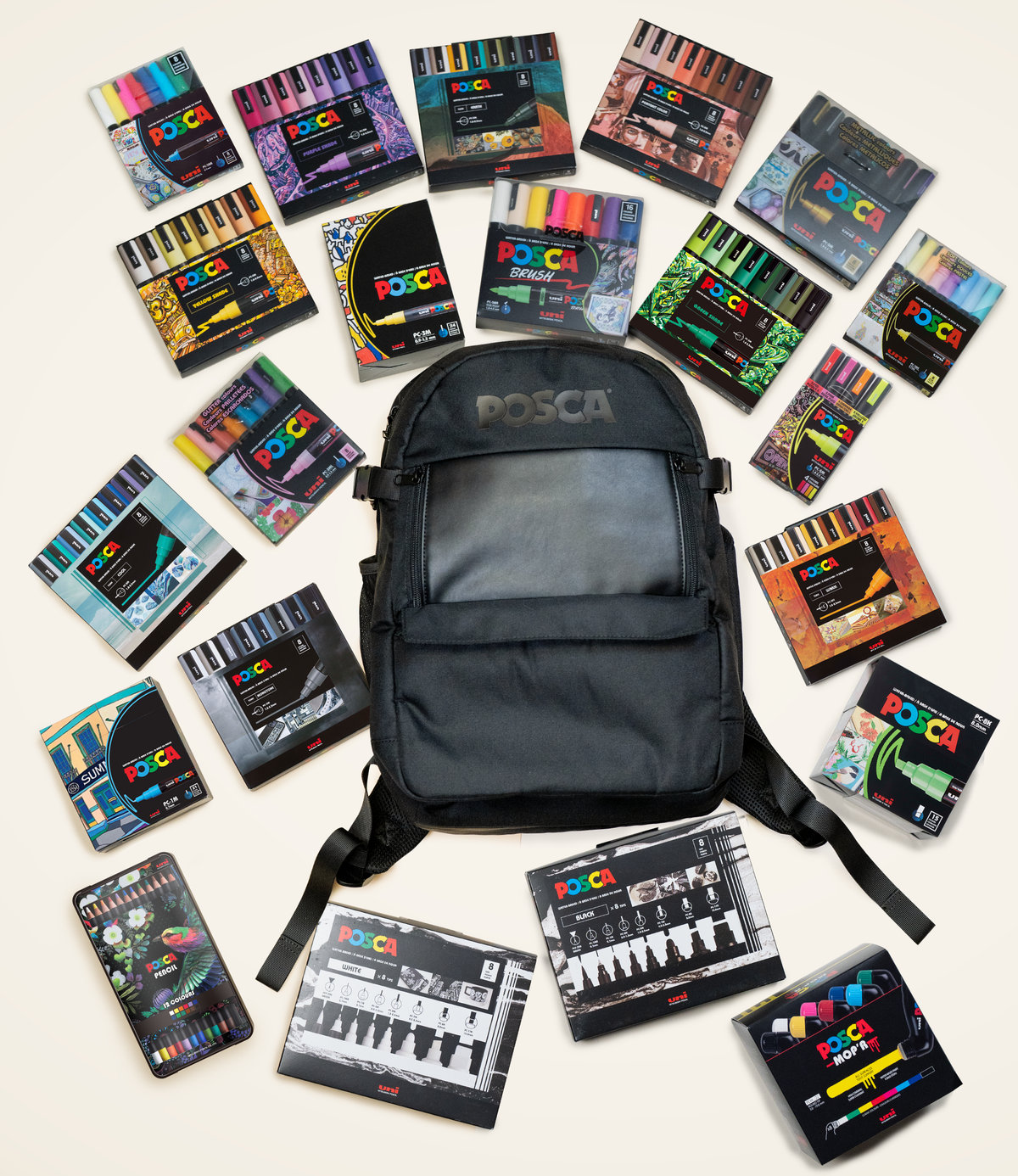uni® POSCA® Exclusive Artist Backpack including 212 Count Assorted POSCA Items