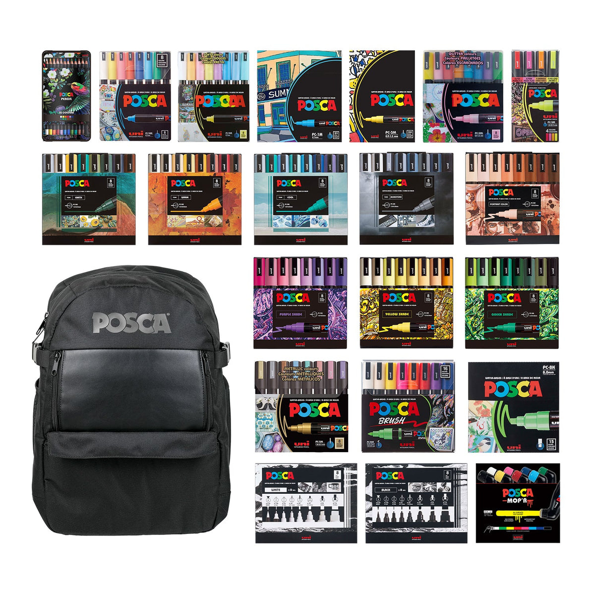 uni® POSCA® Exclusive Artist Backpack including 212 Count Assorted POSCA Items