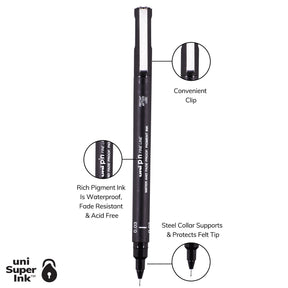 uni® Pin, Fine Line Drawing Pen, 0.03 mm