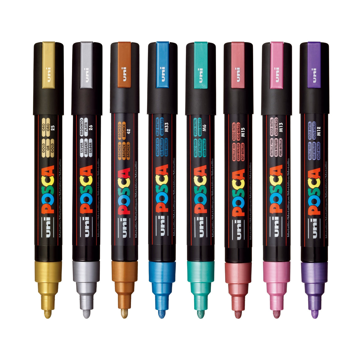 uni® POSCA® PC-5M, Metallic Water-Based Paint Markers (8 Pack)