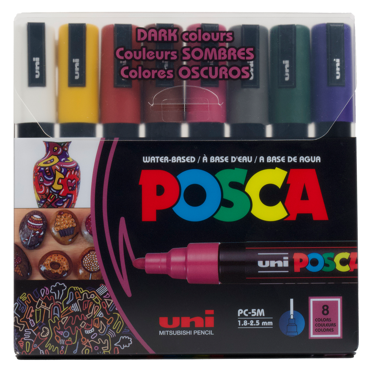 uni® POSCA® PC-5M, Dark Colors Water-Based Paint Markers (8 Pack)