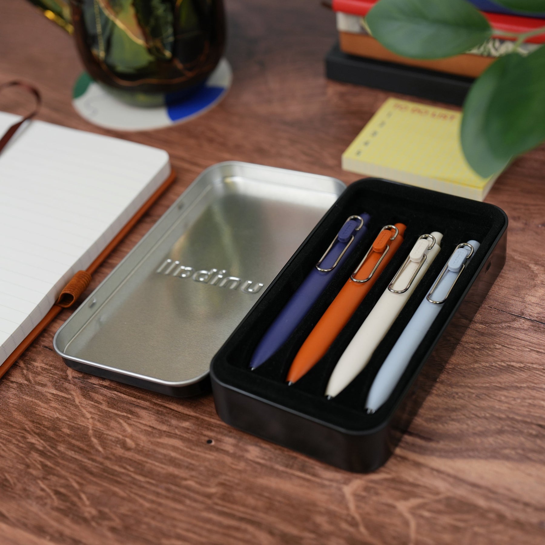 uniball™ One P Retractable Gel Pens, Mandarin Orange, Yogurt, Grape, and Soda Colors with Exclusive Tin