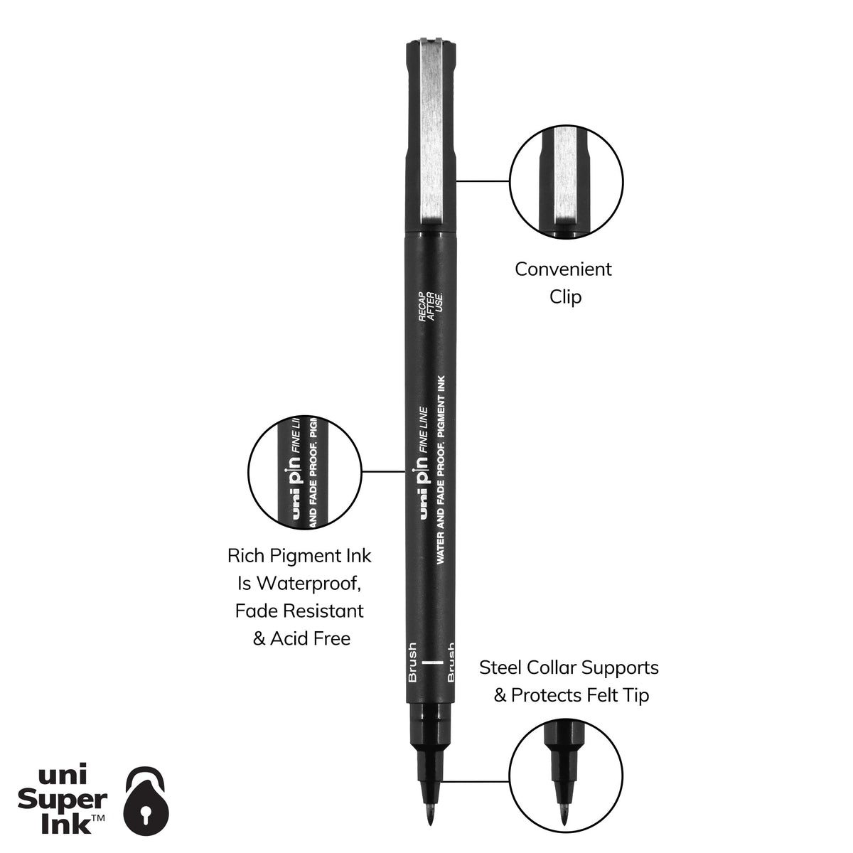 uni® Pin, Fine Line Drawing Pen, Brush Tip